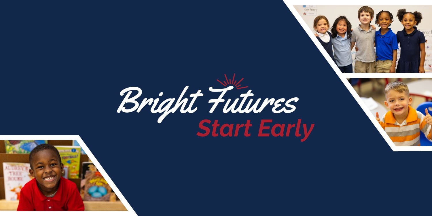 Children smiling in school settings with text overlay.